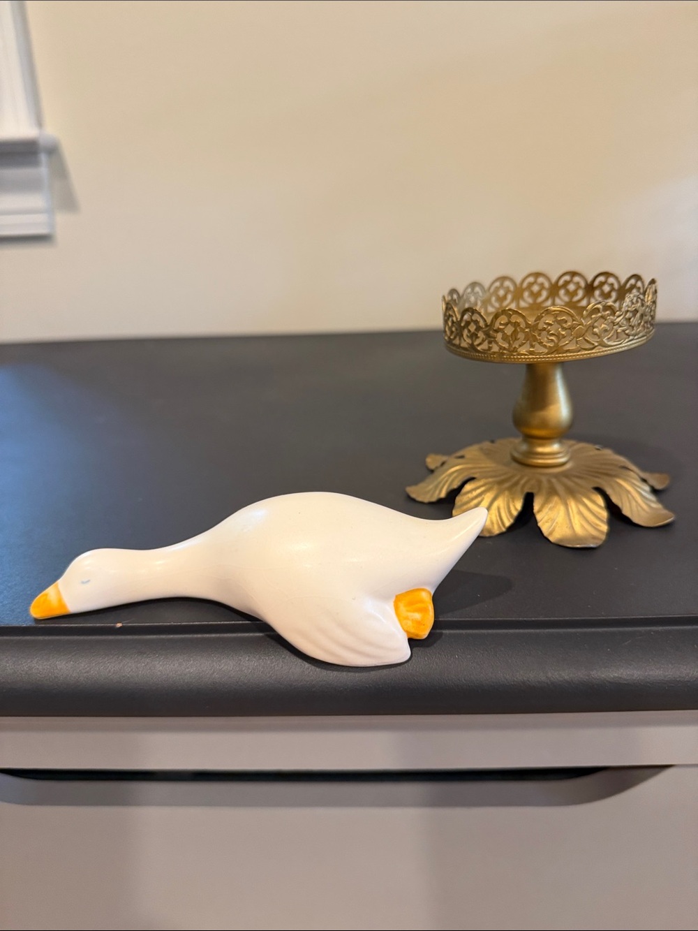 Ceramic Goose Shelf Sitter Figurine & Decorative Candle Home Accent